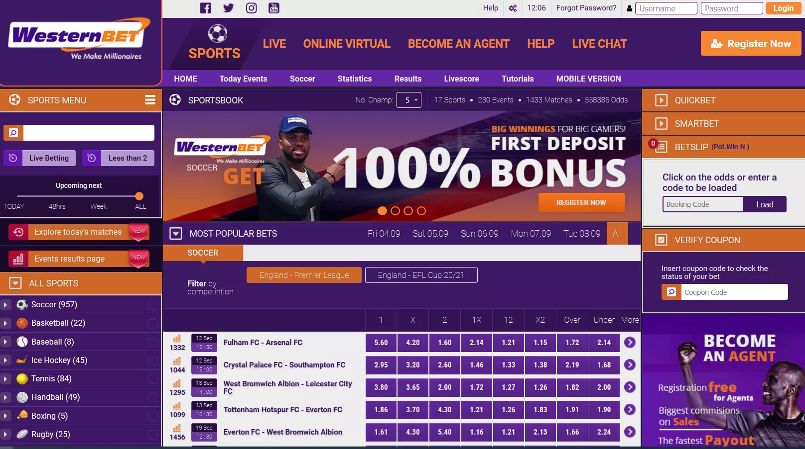 Westernbet main page